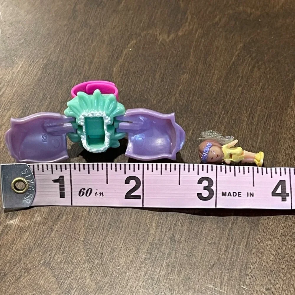 Vintage Polly Pocket 1993 Tulip Petal Fairy Ring Complete 2 Piece‎ Set Bluebird